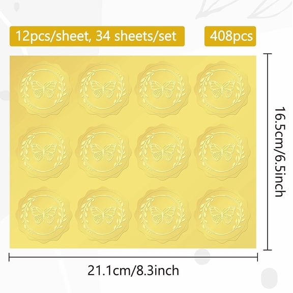 1set 34 Sheets Self Adhesive golden Foil Embossed Stickers Round Dot Medal Decoration Sticker for Envelope Card Seal Butterfly Size: about 165x211mm Stickers: 50mm 12pcs/sheet 34 sheets/set