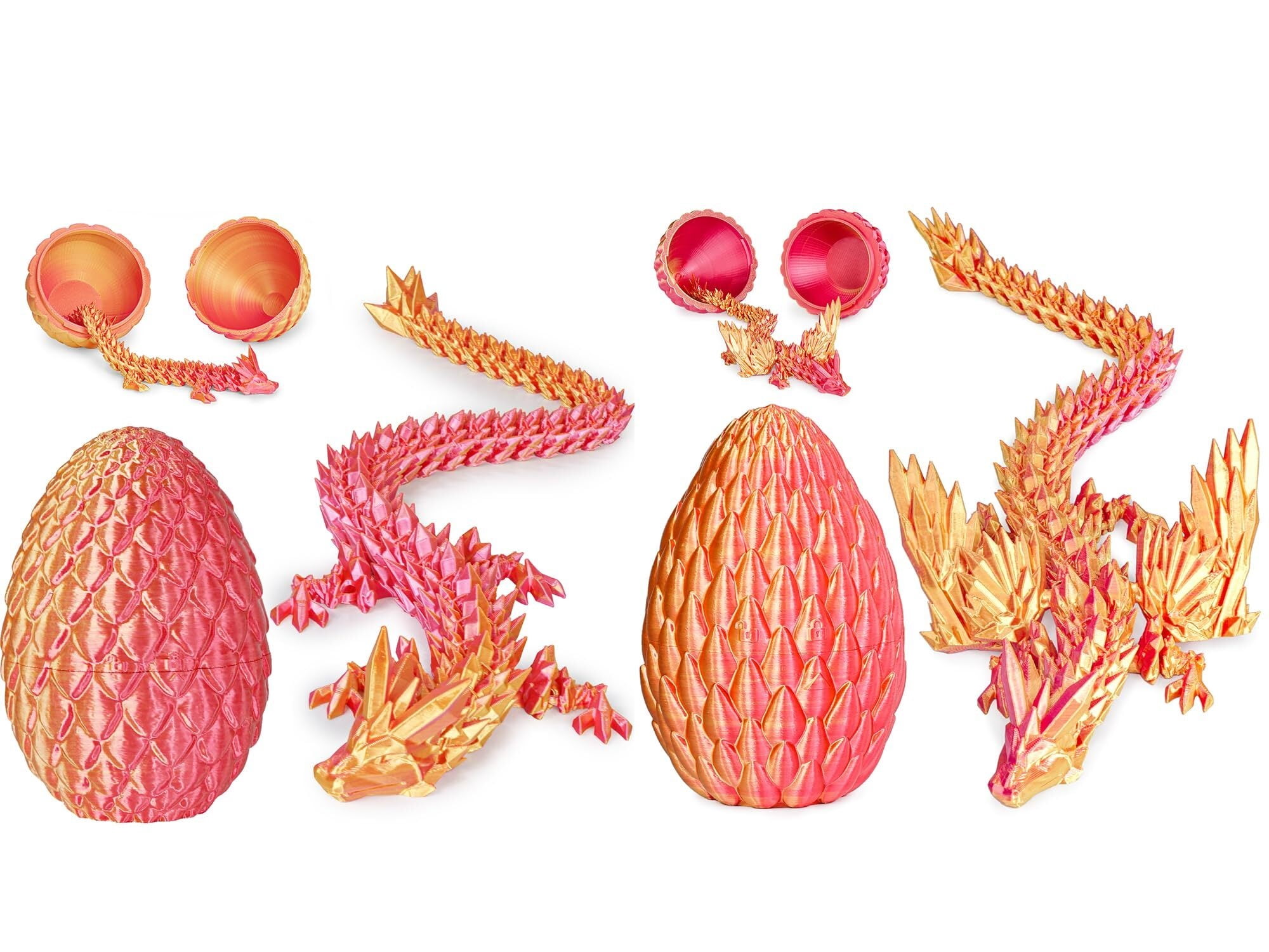 1set 3D Printed Dragon Egg Gift Set (2 Pack, M Size)  Articulated Dragons Inside, Winged + Wingless Design, Surprise For , Red Orange Color, Collectible Fidget For Adults