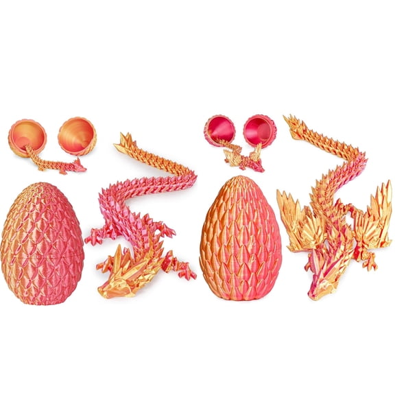 1set 3D Printed Dragon Egg Gift Set (2 Pack, M Size) Articulated Dragons Inside, Winged + Wingless Design, Surprise For , Red Orange Color, Collectible Fidget For Adults