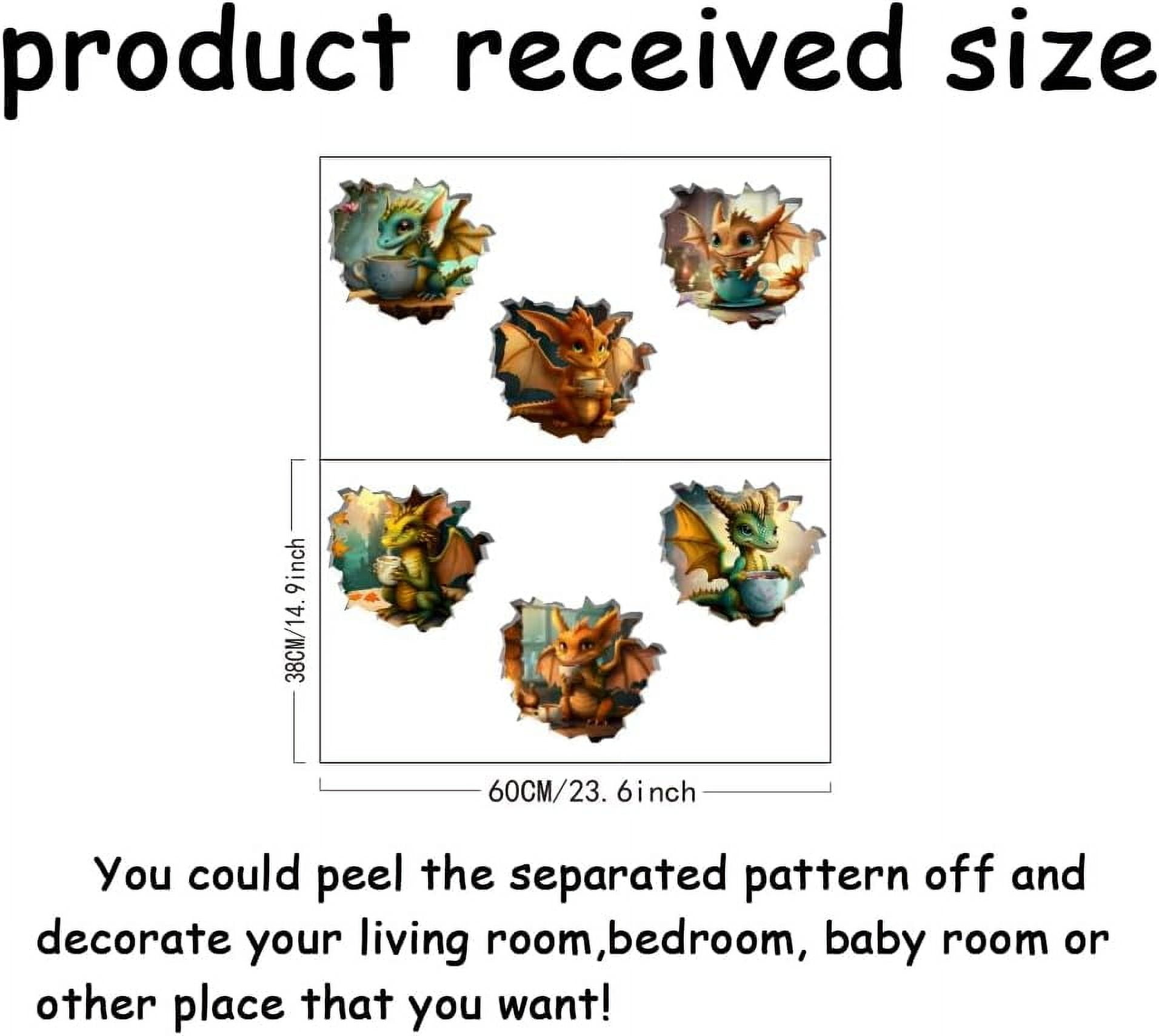 1set 3D Wall Decal 6 pcs Dragon Wall Sticker Pterodactyl Drinking ...