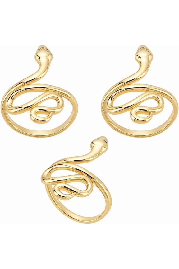 1set 3Pc Snake Ring Gold Brass Adjustable Statement 16.7mm Diameter Snake Wrap Ring Retro Gothic Vintage Animal Stacking for Men Women Gift Jewelry Making Accessory Supplies Gold