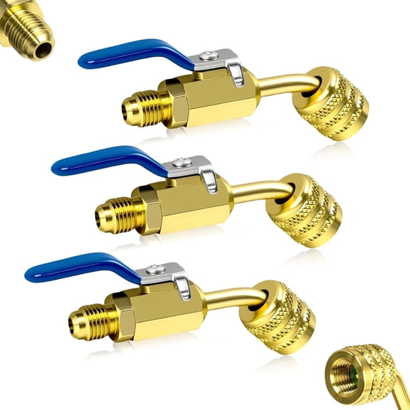 1set/3Pcs A2L R-32 R-454B Ball Valve Adapter, 1/4" Left-Hand Female to 1/4" Right-Hand Male Flare Fittings
