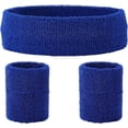 thumbnail image 1 of 1set 3Pcs Neon Athletic Bands Sports Headband Wristband Set Sports Competitions Sweatbands Breathable Terry Cloth Wicking Sweat Absorbing Head Wrist Band for Men Women (Midnight Blue), 1 of 9