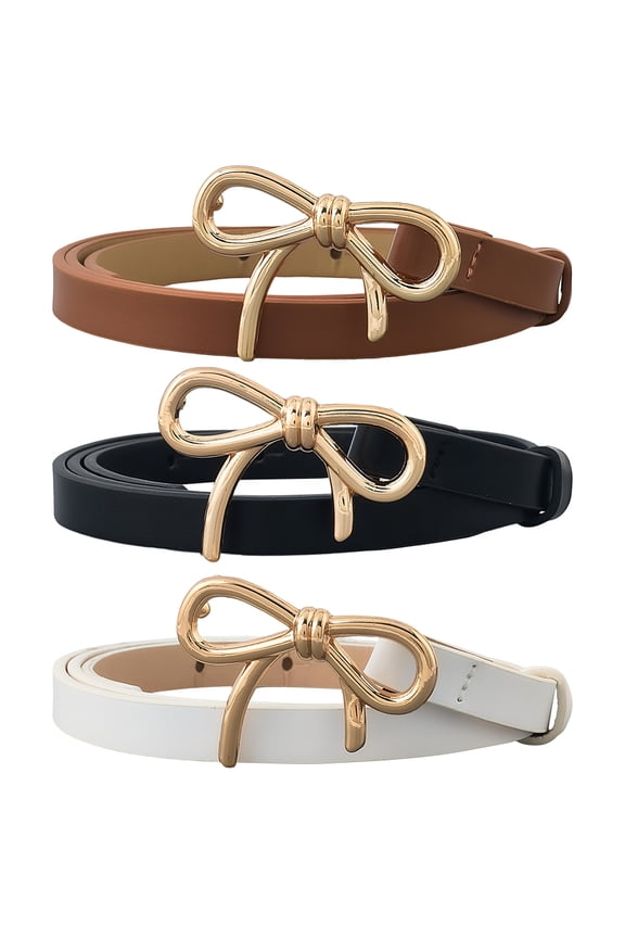 1set 3pcs 3 colors Alloy Bowknot PU Leather Chain Belts for Women Mixed color 990x13x3mm 1pc/color DIY