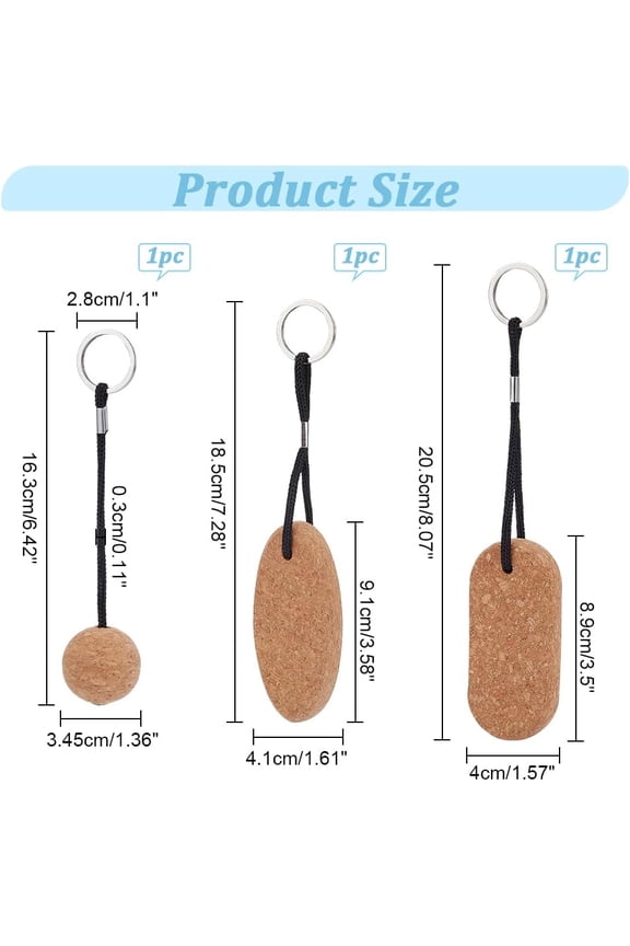 1set 3pcs 3 style Creative Protection Cork Keychains with Iron Ring for bag Decoration Key Chain Round & Oval & Rectangle Mixed color 16.3~20.5cm 1pc/style