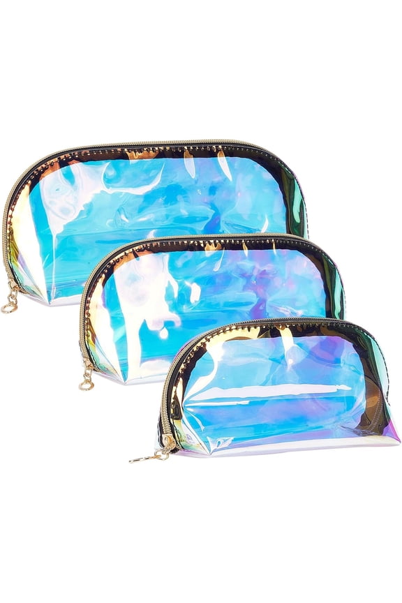 1set 3pcs 3 style Laser Portable TPU Transparent Waterpoof Makeup Storage bag Multi-functional Wash bag with Pull Chain Clear AB 18.5~24.8x7.5~8.4x9~10.5cm 1pc/style