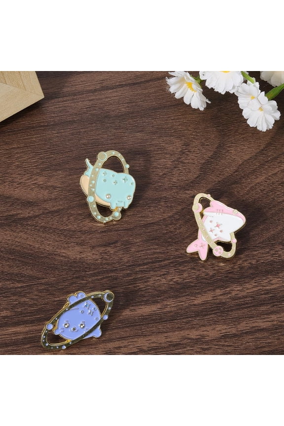 1set 3pcs 3 styles Alloy Enamel Pins Cartoon Universe Elf Brooch for Women Mixed color 25~30x19~26mm 1pc/style