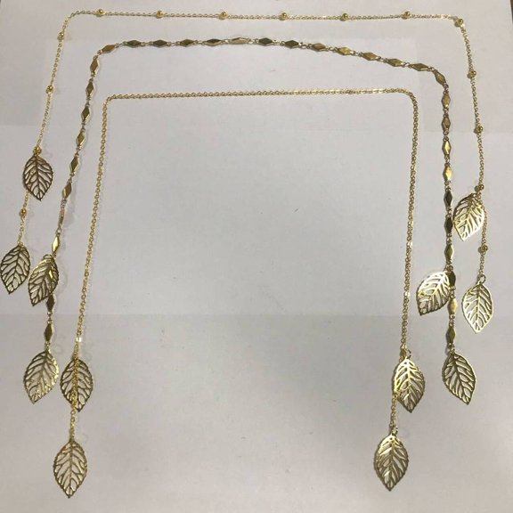 1set 3pcs 3 styles Leaf Brass & 304 Stainless Steel Face Chain Face Accessories Golden 580mm 1pc/style 304 Stainless Steel