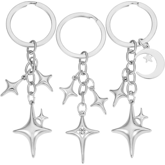 1set 3pcs 3 styles Star Alloy Keychains 94~98mm 1pc/style