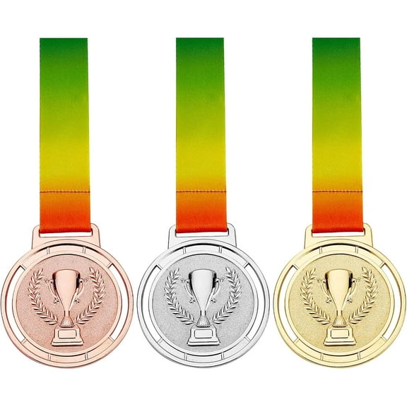 1set 3pcs Award Metal Gold Silver Bronze Award Medals with Ribbon Style Winner Medals Place Medals Prize for Events Classrooms Office Games and Sports - 1st 2nd 3rd Place