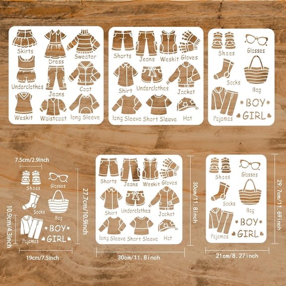 1set 3pcs Clothes Pattern Stencils for Painting Reusable Costume Drawing Template Skirts Shirts Shoes Pattern Painting Stencils for Crafts Home Decor Wardrobe Clothing Classification