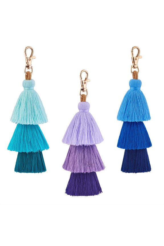 1set 3pcs Colorful Tassel Keychain Handmade Boho Keychain Personalized bag Charm Tassel Keychain for Women Colorful 16.5x4cm