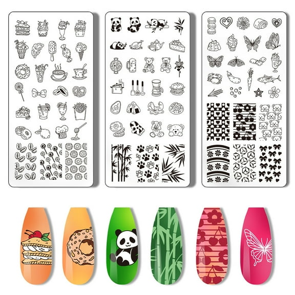 1set 3pcs Panda Nail Stamper Nail Art Stamping Plate Cake Nail Printing Plate Animal Nail Stencils Print Nail Stencils Stainless Steel Nail Image Plates for Nail Design Manicure Salon
