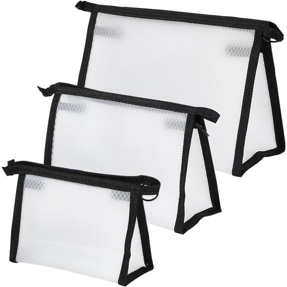 1set 3pcs Portable Makeup bag PVC Waterproof Cosmetics bag Zippered Toiletry Pouch Plastic Makeup Tools Organizer Case Travel Storage Pouch for Vacation Bathroom White(7.68"/9.84"/11.61")