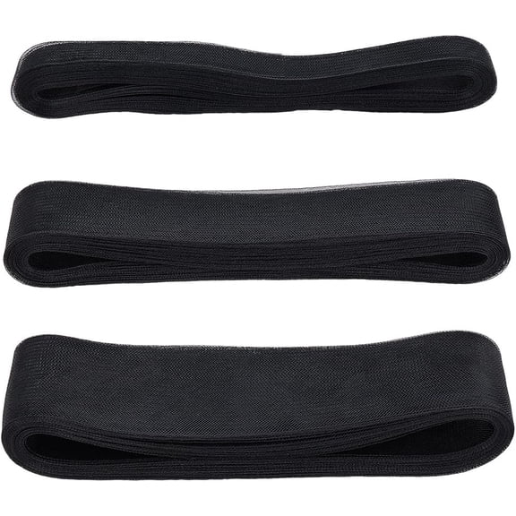 1set 3rolls 3 colors Polyester Elastic Mesh Fabric for Dress Costumes Decoration Black 25~80x0.4mm