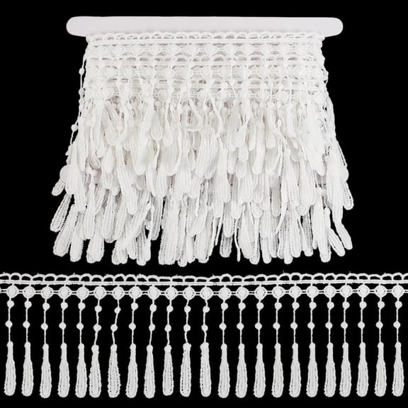 1set 4.6 Yards Tassel Fringe Ribbon 4 Inch Wide Fringe Trim Lace Boho Tassel Ribbon for Clothing Curtain Pillow Carpet Lamp Shade Dress Crafts Decoration White White