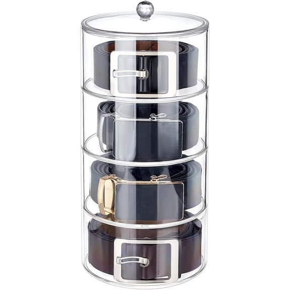1set 4-Layer Acrylic Belt Storage Box Column Clear 140x300mm Inner Diameter: 133mm
