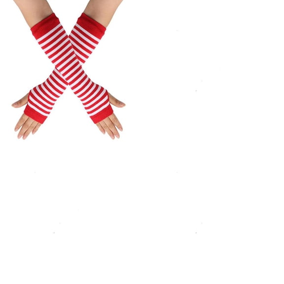 1set 4 Pairs Acrylic Fiber Yarn Knitting Fingerless Gloves Stripe Pattern Winter Warm Gloves with Thumb Hole FireBrick 310x80mm