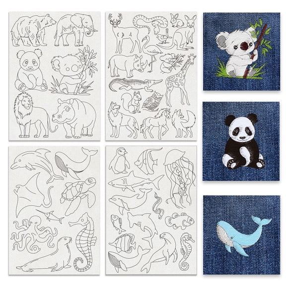 1set 4 Sheets 11.6x8.2 Inch Stick and Stitch Embroidery Patterns Non-woven Fabrics Water Soluble Embroidery Stabilizers Animals 297x210mmm Cloth
