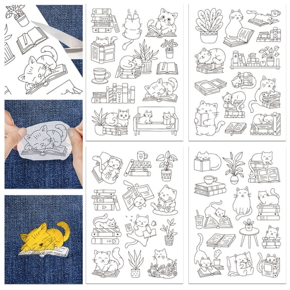 1set 4 Sheets 11.6x8.2 Inch Stick and Stitch Embroidery Patterns Non-woven Fabrics Water Soluble Embroidery Stabilizers Cat Shape