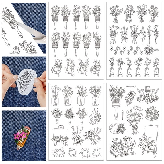 1set 4 Sheets 11.6x8.2 Inch Stick and Stitch Embroidery Patterns Non-woven Fabrics Water Soluble Embroidery Stabilizers Flower 297x210mmm