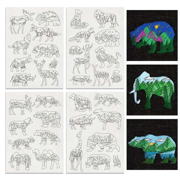 1set 4 Sheets 11.6x8.2 Inch Stick and Stitch Embroidery Patterns Non-woven Water Soluble Embroidery Stabilizers Animals 297x210mmm