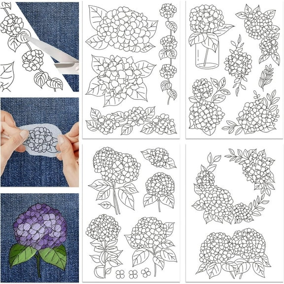 1set 4 Sheets 11.7x8.3inch Hydrangea Stick and Stitch Water Soluble Stabilizer Hand Embroidery for DIY Sewing Embroidery Flowers Adhesive Hand Sewing Stabilizers Non-Woven Fabric White