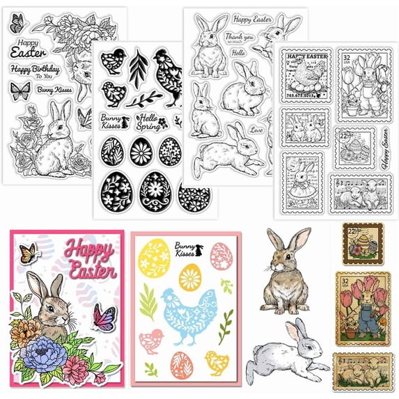1set 4 Sheets 4 styles Easter Theme Custom PVC Plastic Clear Stamps for Scrapbooking Photo Album Decorative Cards Making Mixed Shapes 160x110x3mm 1 sheet/style