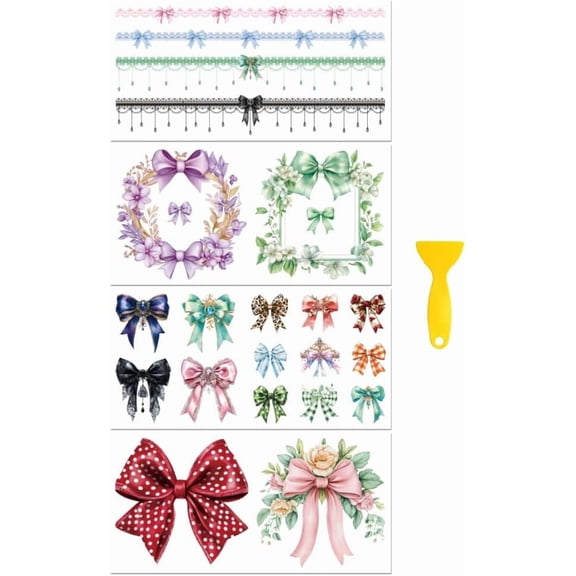 1set 4 Sheets 4 styles PVC Waterproof Decorative Stickers Self Adhesive Decals for Furniture Decoration Bowknot 300x150mm 1 sheet/style