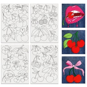 1set 4 Sheets Cherries Soluble Embroidery Stabilizers 41pcs Fruit Embroidery Paper with Pre-Printed Sewing Embroidery Stabilizers for Embroidery Hand Sewing Lover Beginners Cloth