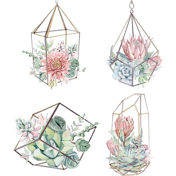 1set 4 Styles 6.3 Inch Desert Succulent Window Decals Static Plant Glass Sliding Door Sticker Clings Waterproof Vinyl Film Spring Bedroom Bathroom Decals for Prevent Birds Dogs Pets Strikes Colorful