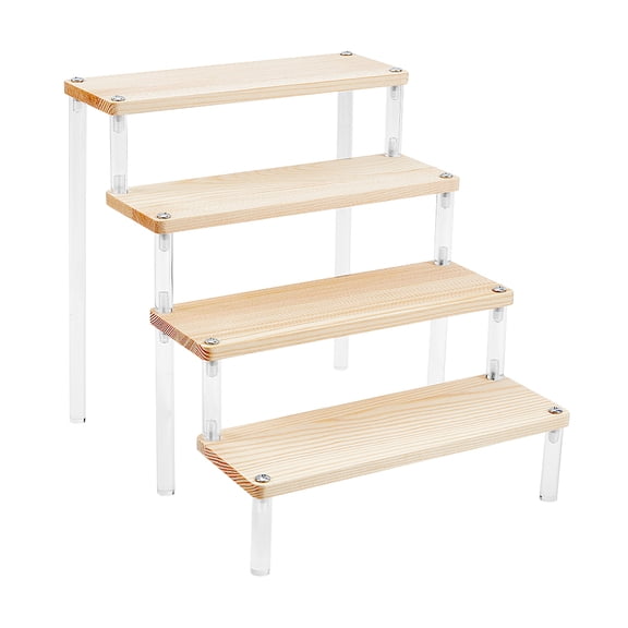1set 4-Tier Wood & Acrylic Minifigures Display Risers for Models Building Blocks Display Holder with Screws and Screwdriver Cornsilk Finished product: 23x20x21cm