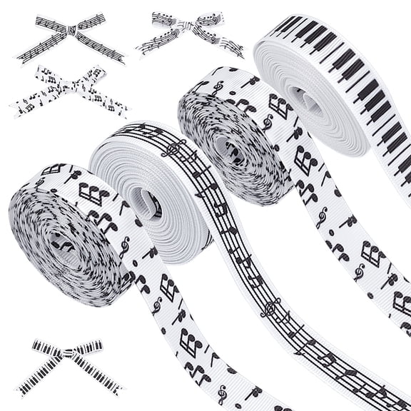1set 4 rolls 20 Yards Music Note Ribbons 5/8 Inch Musical Notes Craft Ribbon Polyester Musical Ribbon for Gift Wrapping Christmas Music Party Birthday Wedding Decoration Polyester
