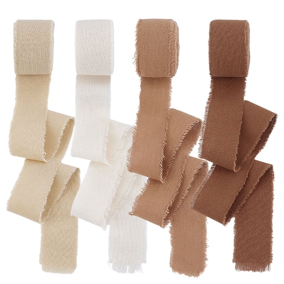 1set 4 rolls 4 colors Cotton Frayed Ribbons Raw Edged Ribbon for Gift Wrapping Mixed color 1 inch(25mm) about 5 yards/roll 1 roll/color