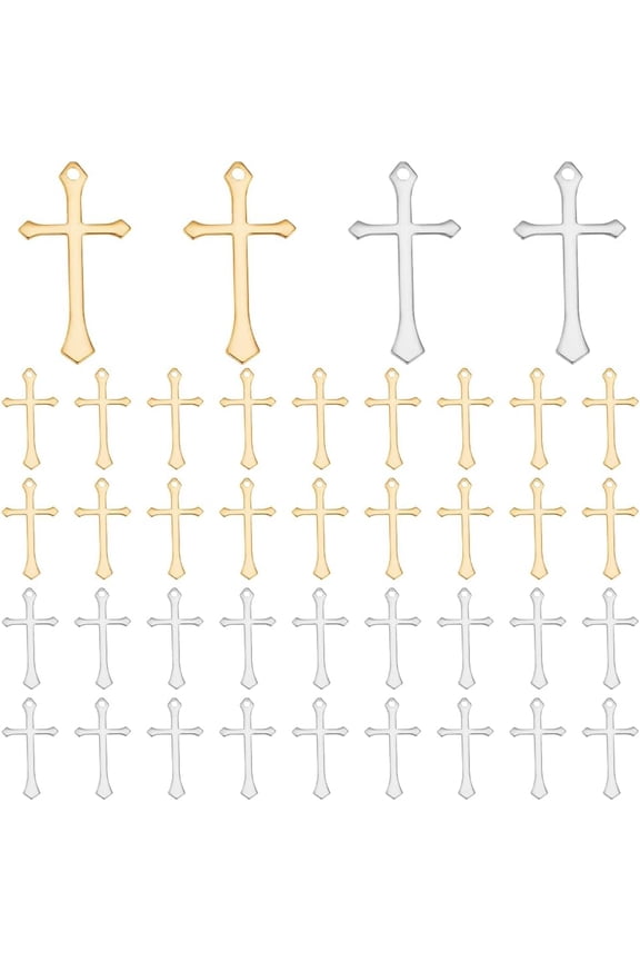 1set 40pcs 2 colors Brass Pendants Cadmium Free & Lead Free Cross Mixed color 24x13x0.5mm Hole: 1.4mm 20pcs/color