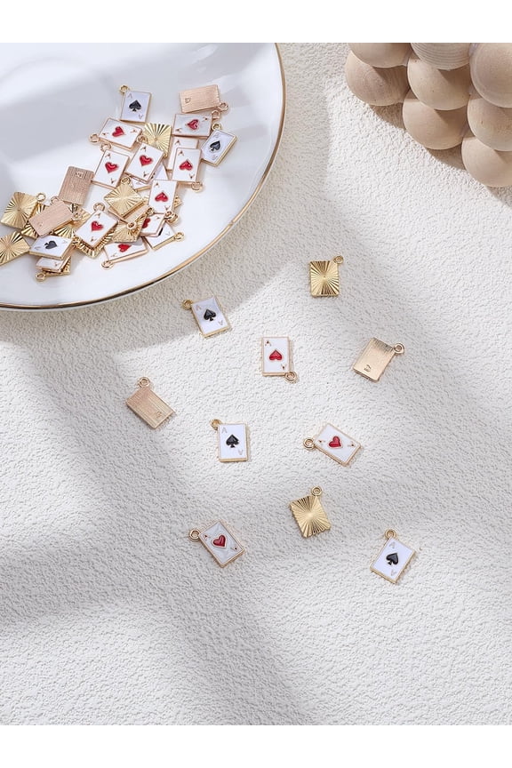 1set 40pcs 2 styles Alloy Enamel Pendants Light golden Cadmium Free & Lead Free Ace of Hearts & Spades Charm White 14.5~15.5x11x1.5mm Hole: 1.4~1.5mm 20pcs/style
