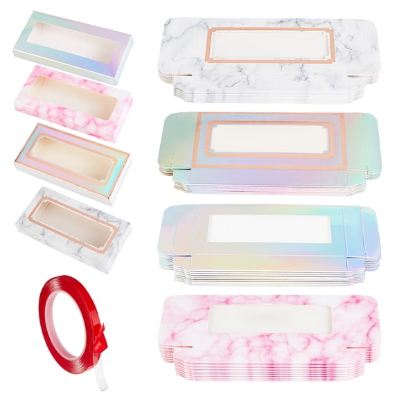 1set 40pcs Paper Folding boxes Empty Eyelash Packaging box with Clear Window Rectangle with 1 Roll Seamless Clear Double Side Adhesive Glue Sticky Tape Mixed color 11x5.3x1.4cm