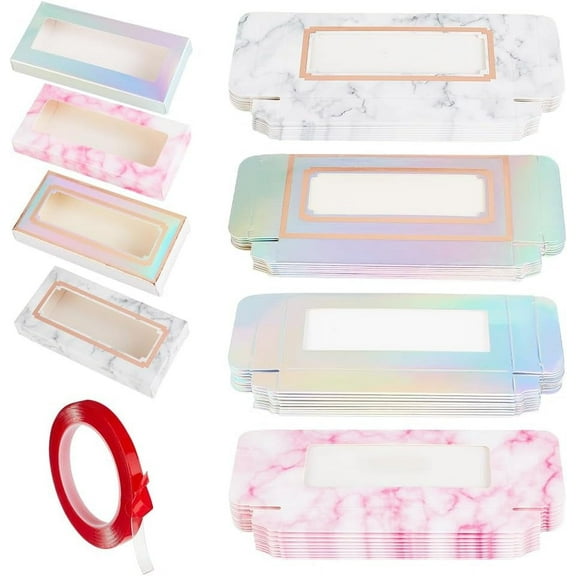 1set 40pcs Paper Folding boxes Empty Eyelash Packaging box with Clear Window Rectangle with 1 Roll Seamless Clear Double Side Adhesive Glue Sticky Tape Mixed color 11x5.3x1.4cm Window: 25~28x86~92mm
