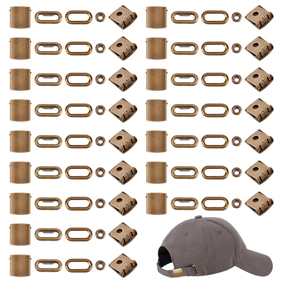 1set 40sets Iron Baseball Hat Cap Buckle Strap Clasp Clip Kit Hat Cap Buckle with Eyelet Adjustable Buckles for Backpack Straps Antique Bronze 21x21x7mm
