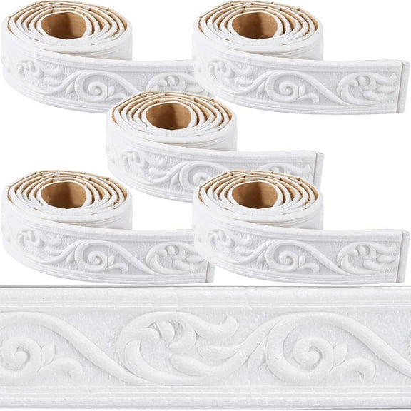 1set 443 x 2in Molding Peel and Stick Foam White Self Adhesive Flexible Trim 3D Sticky Vintage Decorative Wallpaper Border Wall Edging Foam Baseboard Mirror Border Wall Lines Hotel DIY Decor White