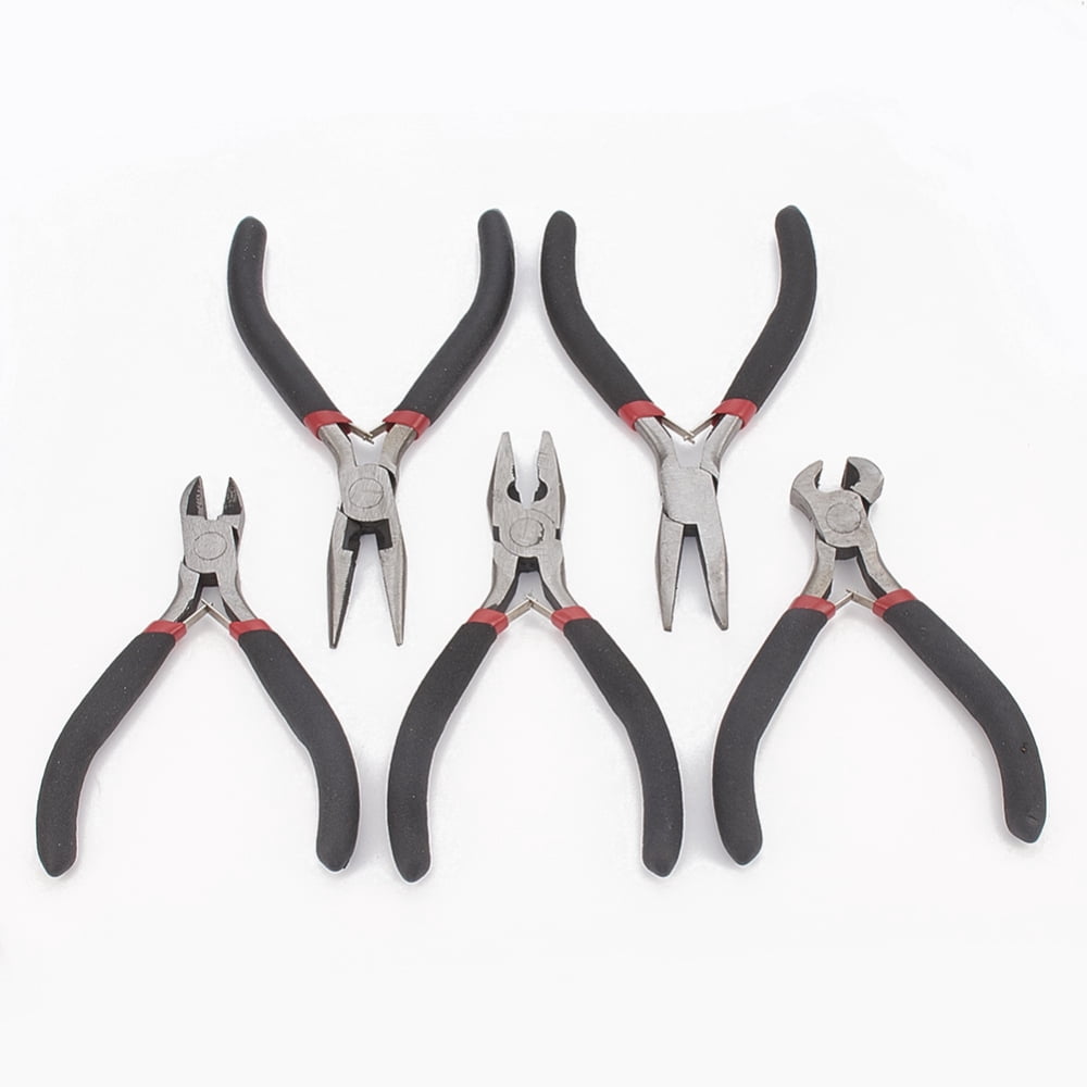 1set 45# Carbon Steel Jewelry Plier sets including Wire Cutter Plier Mini Wire Cutter Plier End Cutting Plier Bent Nose Plier and Side Cutting Plier Black 28x18x1.5cm 5pcs/set