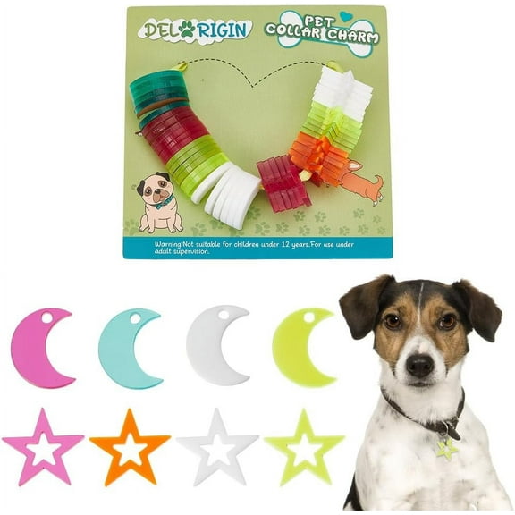 1set 48pcs 2 style 4 colors Transparent Blank Acrylic Pet Dog ID Tag for Puppy Collar Star & Moon Mixed color 23.7~25x20~25x3mm Hole: 3mm 6pcs/color