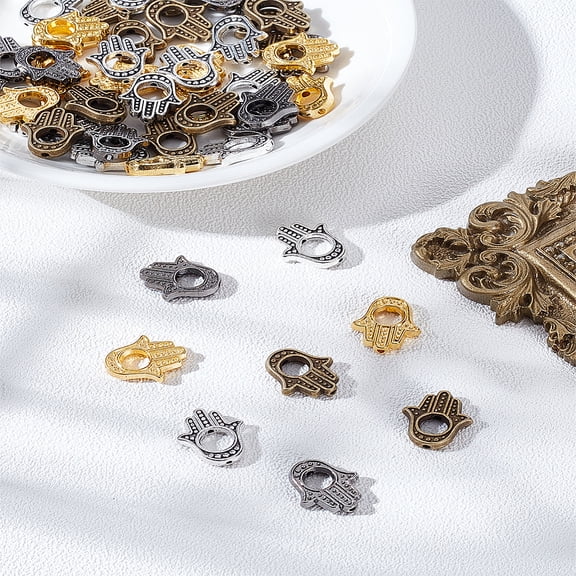 1set 48pcs 4 colors Tibetan style Alloy Bead Frames Hamsa Hand Mixed color 15x13x3mm Hole: 1~5mm 12pcs/color