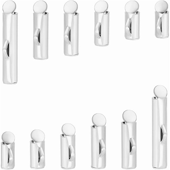1set 48pcs 6 Sizes Slide On End Clasp Tubes Crimp End 925 Sterling Silver Plated Tube End Bar Slider End Caps Crimp Metal Tube Buckle Clasps for Seed Beads Looms Multi Strand Necklace