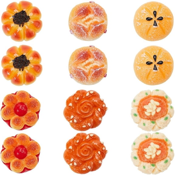 1set 48pcs 6 styles Opaque Resin Imitation Decoden Cabochons Bread Mixed color 20~22x9~15mm 8pcs/style