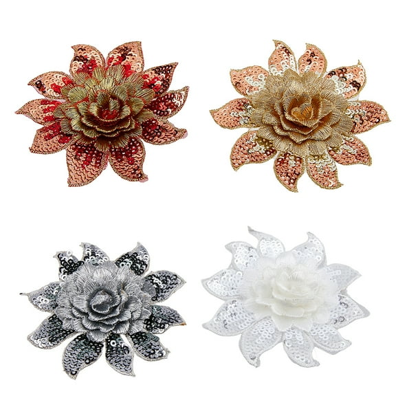 1set 4Pcs 4 Colors 3D Flower Pattern Polyester Fabrics Computerized Embroidery Cloth Sew on Appliques Sequin/Paillette Appliques 80x4mm 1pc/color