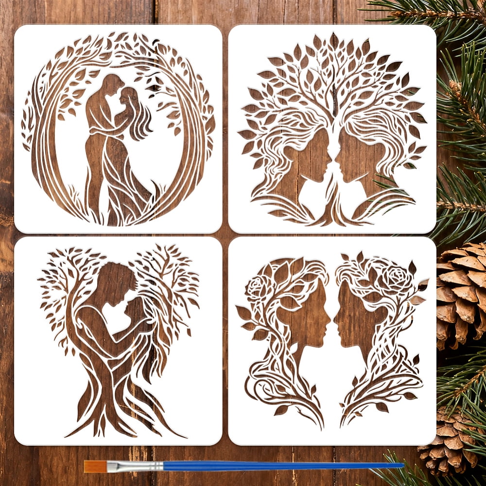 1set 4Pcs 4 Styles PET Hollow Out Drawing Painting Stencils for DIY ...