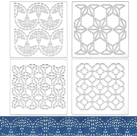 1set 4Pcs Acrylic Sashiko Stencil Square Geometric Dotted Hexagonal Pattern Embroidery Tool Drawing Line Template for Hand Quilting and Embroidery 3mm Thick White