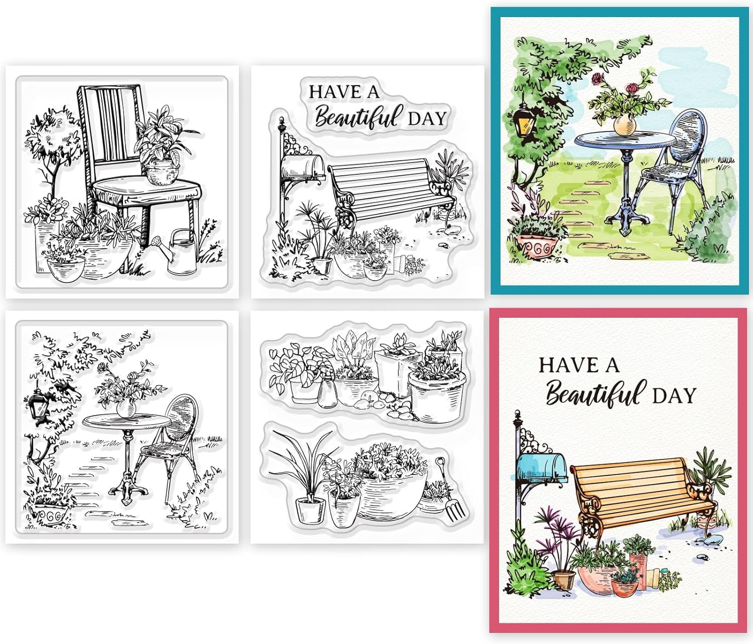 1set 4Pcs Mini Garden Bench Clear Stamps for DIY Scrapbooking Mini ...