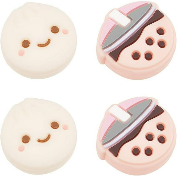 1set 4Pcs Thumb Grips Food Pork Bun Face Milk Tea Button Joystick Analog Joy Con Stick Protective Cover Compatible with Switch OLED Lite Console for Gamepad NS Joycon Controller